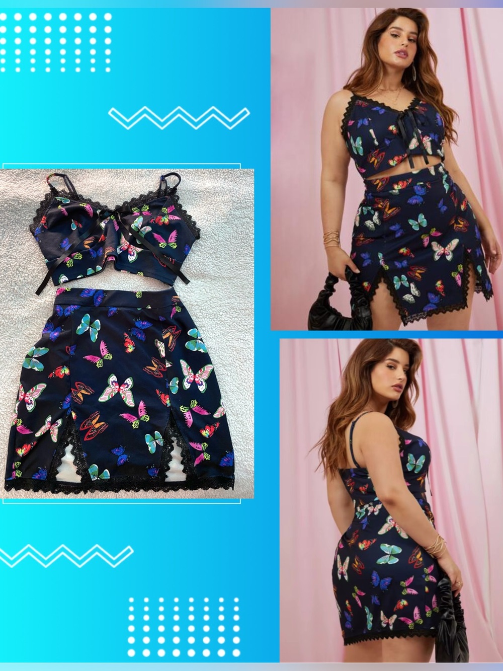 🦋 Navy Blue Butterfly Print Skirt Set!